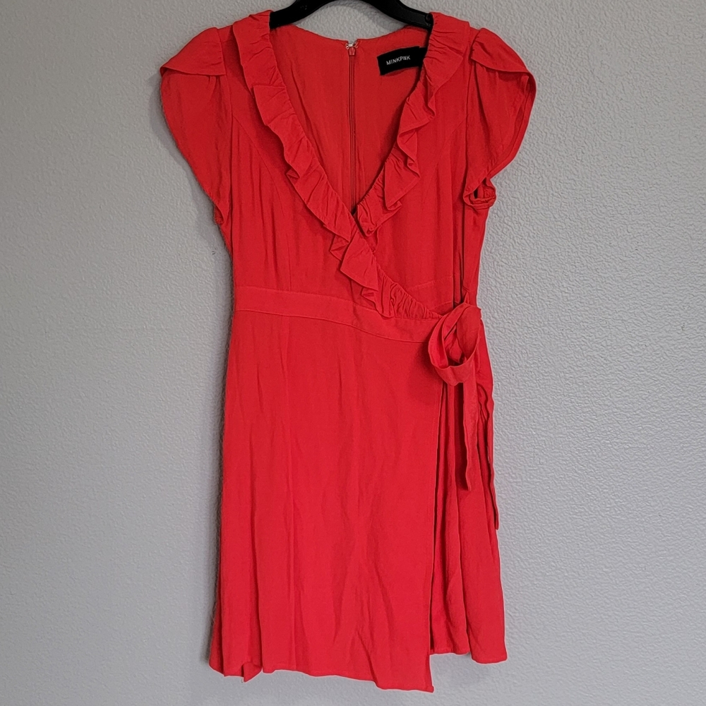 MINKPINK CORAL ORANGE WRAP DRESS/ S.